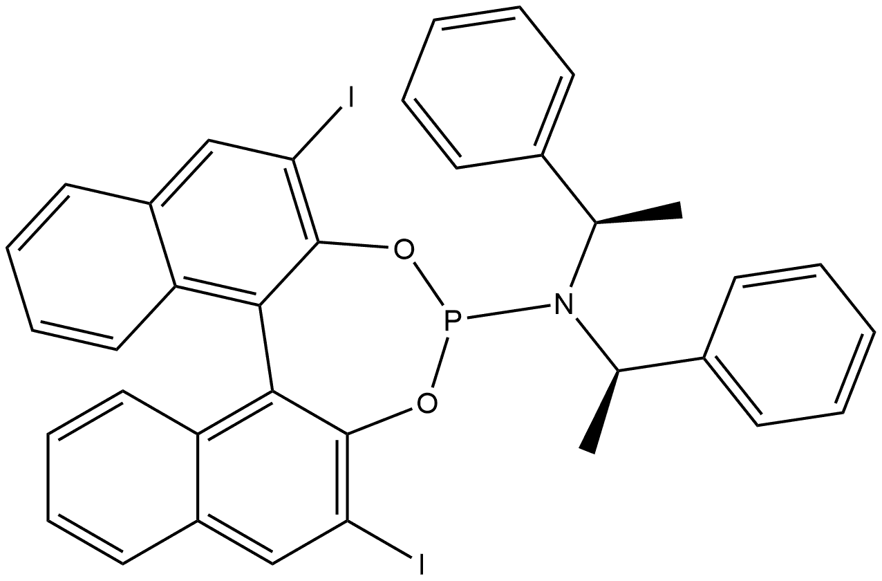 (11BS)-2,6-二碘-N,N-双((R)-1-苯基乙基)二萘并[2,1-D:1',2'-F][1,3,2]二氧磷杂-4-胺 结构式