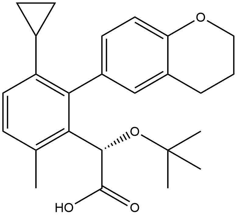 Benzeneacetic acid, 3-cyclopropyl-2-(3,4-dihydro-2H-1-benzopyran-6-yl)-α-(1,1-dimethylethoxy)-6-methyl-, (αS)- 结构式