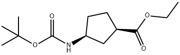 Cyclopentanecarboxylic acid, 3-[[(1,1-dimethylethoxy)carbonyl]amino]-, ethyl ester, (1R,3S)- 结构式