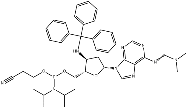 2',3'-二脱氧-N-[(二甲基氨基)亚甲基]-3'-[(三苯基甲基)氨基]-,5'-[2-氰基乙基N,N-双(1-甲基乙基)亚磷酰胺]腺苷 结构式