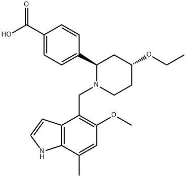 Benzoic acid, 4-[(2R,4R)-4-ethoxy-1-[(5-methoxy-7-methyl-1H-indol-4-yl)methyl]-2-piperidinyl]- 结构式