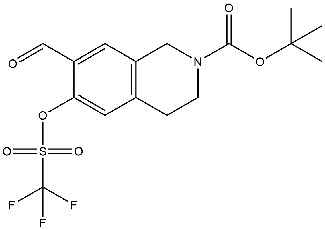 7-甲酰基-6-(((三氟甲基)磺酰基)氧基)-3,4-二氢异喹啉-2(1H)-羧酸叔丁酯 结构式
