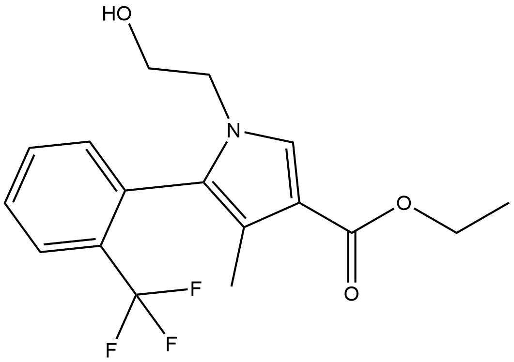 1H-Pyrrole-3-carboxylic acid, 1-(2-hydroxyethyl)-4-methyl-5-[2-(trifluoromethyl)phenyl]-, ethyl ester, (5S)- 结构式