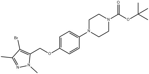 1-Piperazinecarboxylic acid, 4-[4-[(4-bromo-1,3-dimethyl-1H-pyrazol-5-yl)methoxy]phenyl]-, 1,1-dimethylethyl ester 结构式