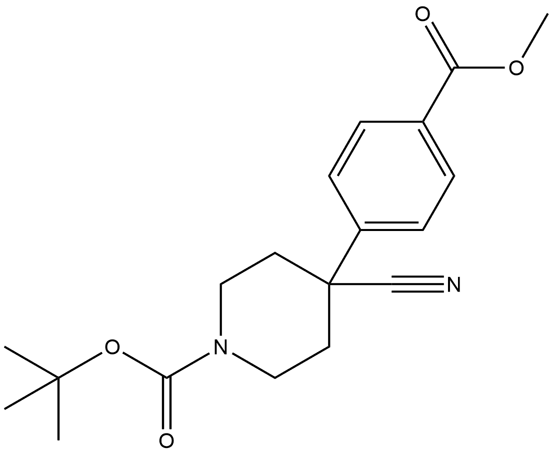 tert-butyl 4-cyano-4-(4-(methoxycarbonyl)phenyl)piperidine-1-carboxylate 结构式