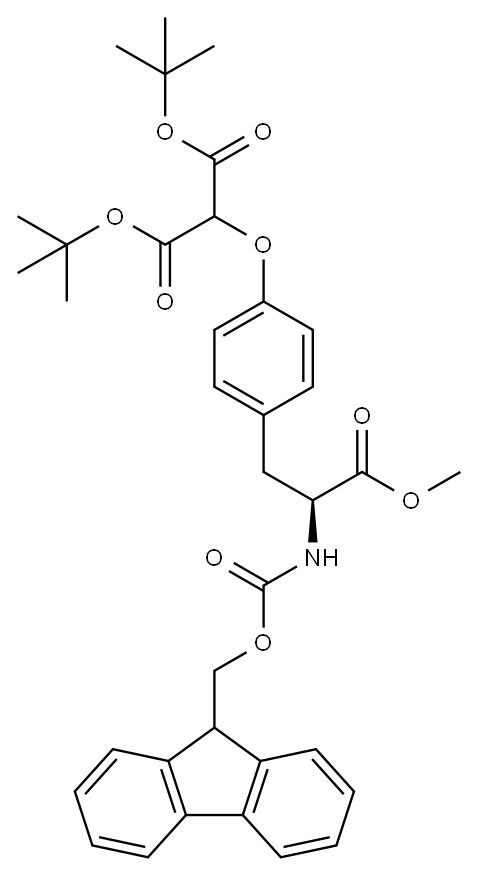 Propanedioic acid, 2-[4-[(2S)-2-[[(9H-fluoren-9-ylmethoxy)carbonyl]amino]-3-methoxy-3-oxopropyl]phenoxy]-, 1,3-bis(1,1-dimethylethyl) ester 结构式