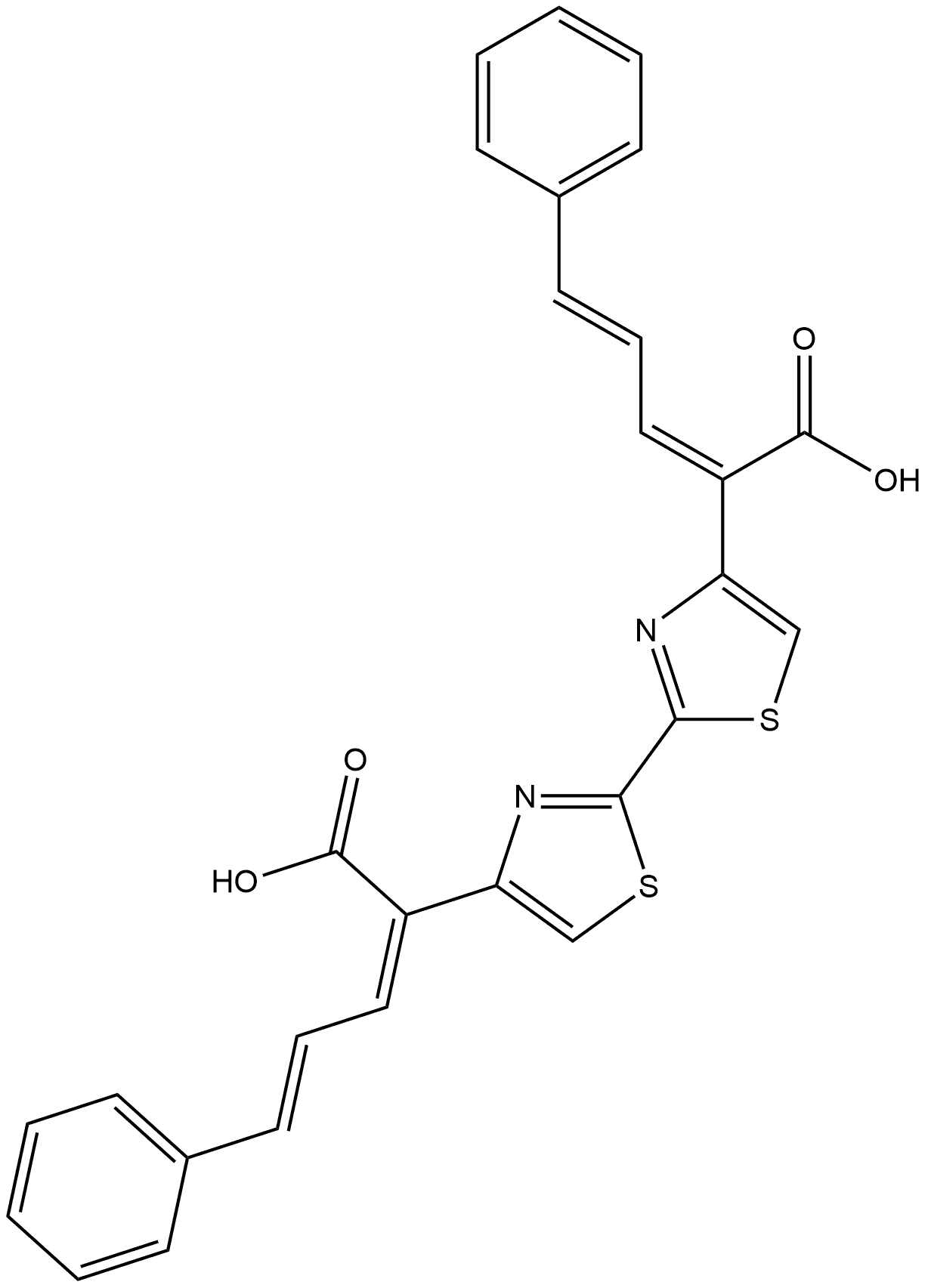 [2,2'-Bithiazole]-4,4'-diacetic acid, α4,α4'-bis[(2E)-3-phenyl-2-propen-1-ylidene]-, (α4Z,α4'Z)- 结构式