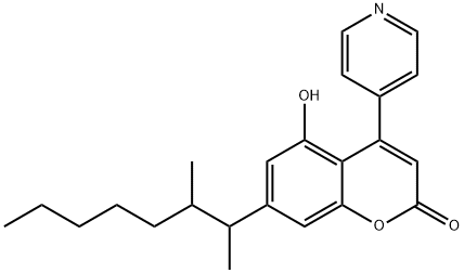 2H-1-Benzopyran-2-one, 7-(1,2-dimethylheptyl)-5-hydroxy-4-(4-pyridinyl)- 结构式