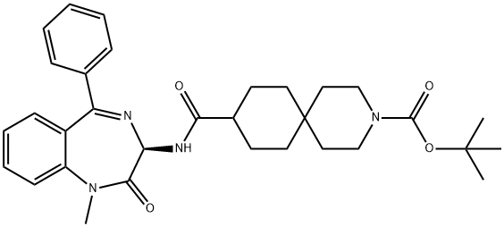 3-Azaspiro[5.5]undecane-3-carboxylic acid, 9-[[[(3R)-2,3-dihydro-1-methyl-2-oxo-5-phenyl-1H-1,4-benzodiazepin-3-yl]amino]carbonyl]-, 1,1-dimethylethyl ester 结构式