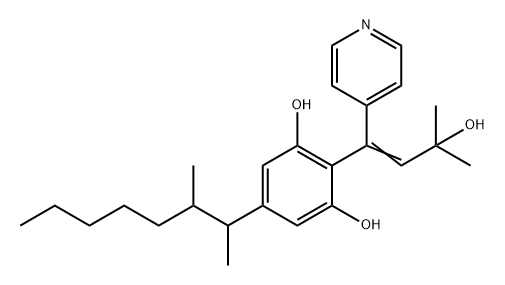 1,3-Benzenediol, 5-(1,2-dimethylheptyl)-2-[3-hydroxy-3-methyl-1-(4-pyridinyl)-1-buten-1-yl]- 结构式