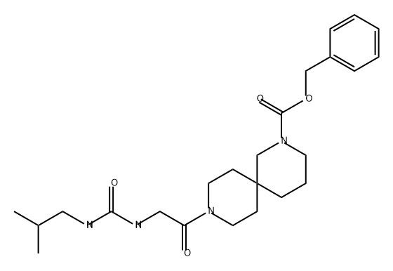 2,9-Diazaspiro[5.5]undecane-2-carboxylic acid, 9-[2-[[[(2-methylpropyl)amino]carbonyl]amino]acetyl]-, phenylmethyl ester 结构式