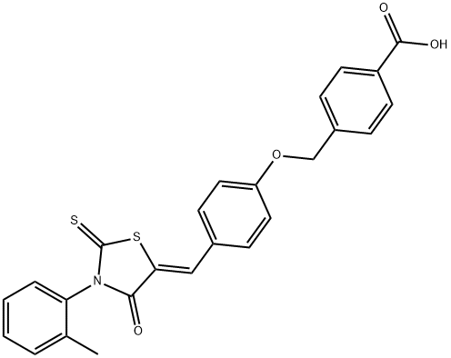 Benzoic acid, 4-[[4-[(Z)-[3-(2-methylphenyl)-4-oxo-2-thioxo-5-thiazolidinylidene]methyl]phenoxy]methyl]- 结构式