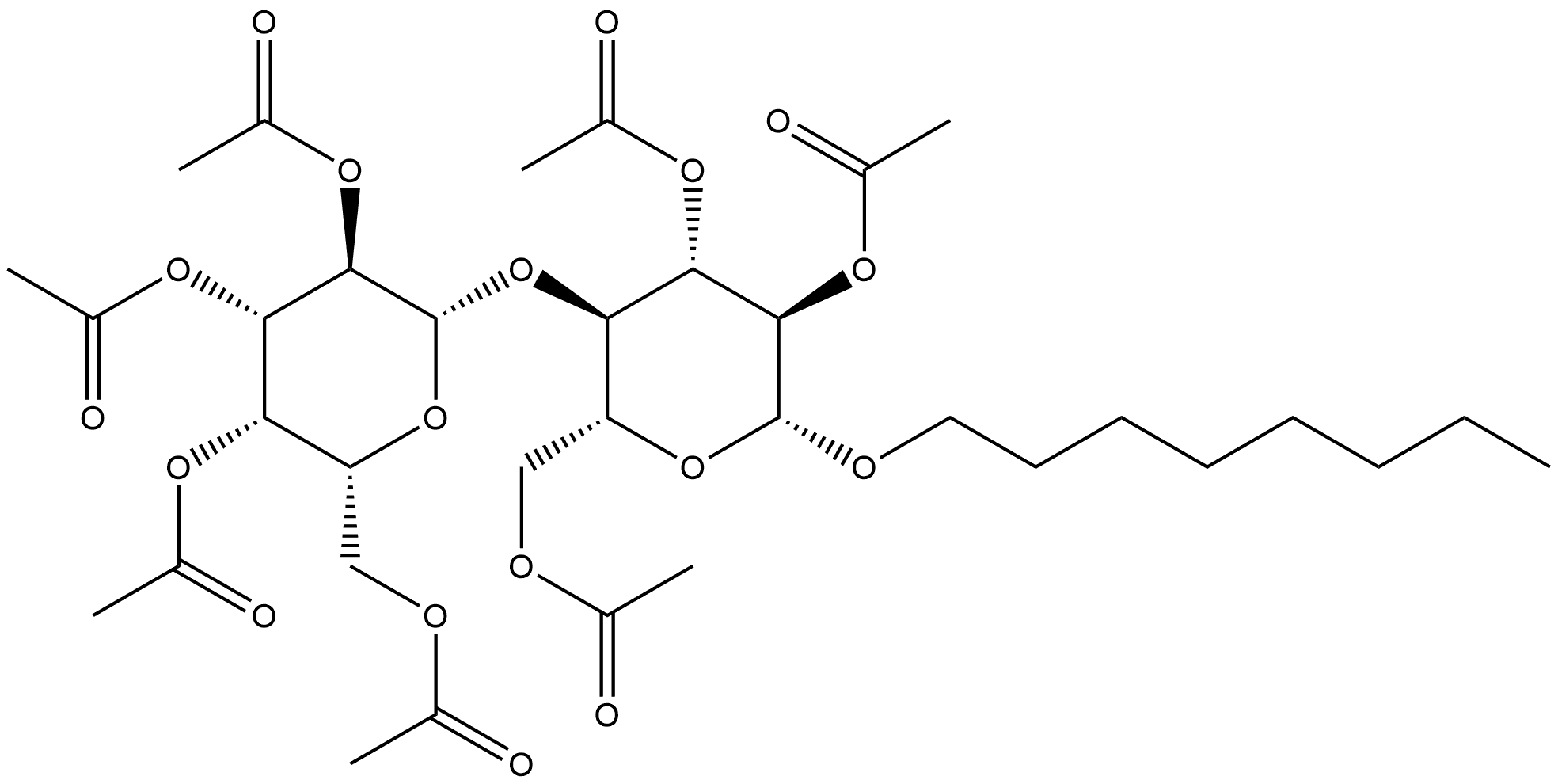 β-D-Glucopyranoside, octyl 4-O-(2,3,4,6-tetra-O-acetyl-β-D-galactopyranosyl)-, 2,3,6-triacetate 结构式
