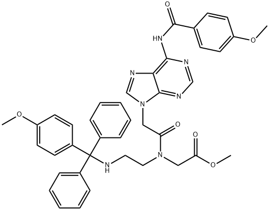 METHYL N-<2-((4-METHOXYPHENYL)-DIPHENYLMETHYLAMINO)ETHYL>-N-<(N6-(4-METHOXYBENZOYL)-ADENIN-9-YL)ACETYL> GLYCINATE 结构式