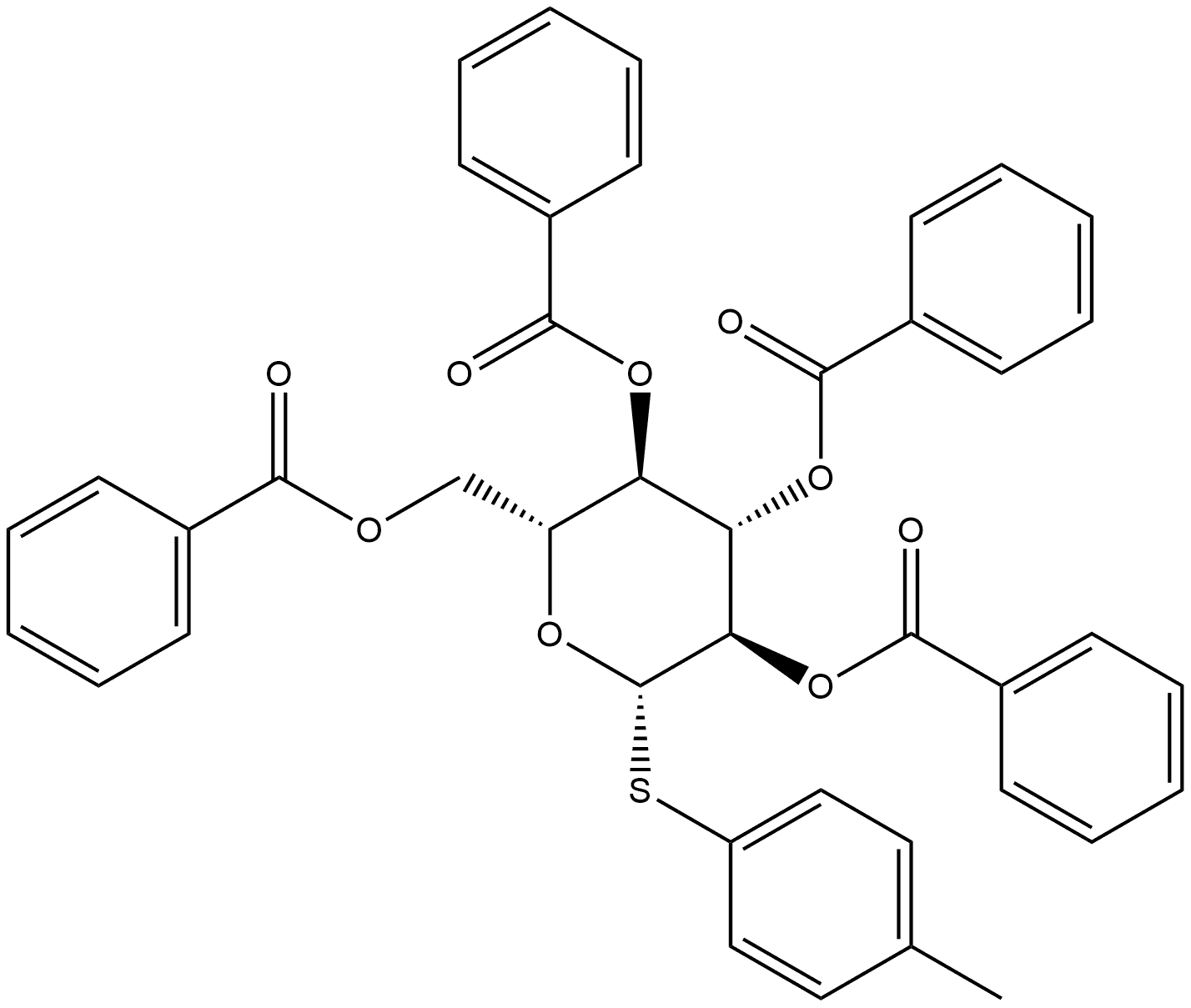 β-D-Glucopyranoside, 4-methylphenyl 1-thio-, 2,3,4,6-tetrabenzoate 结构式