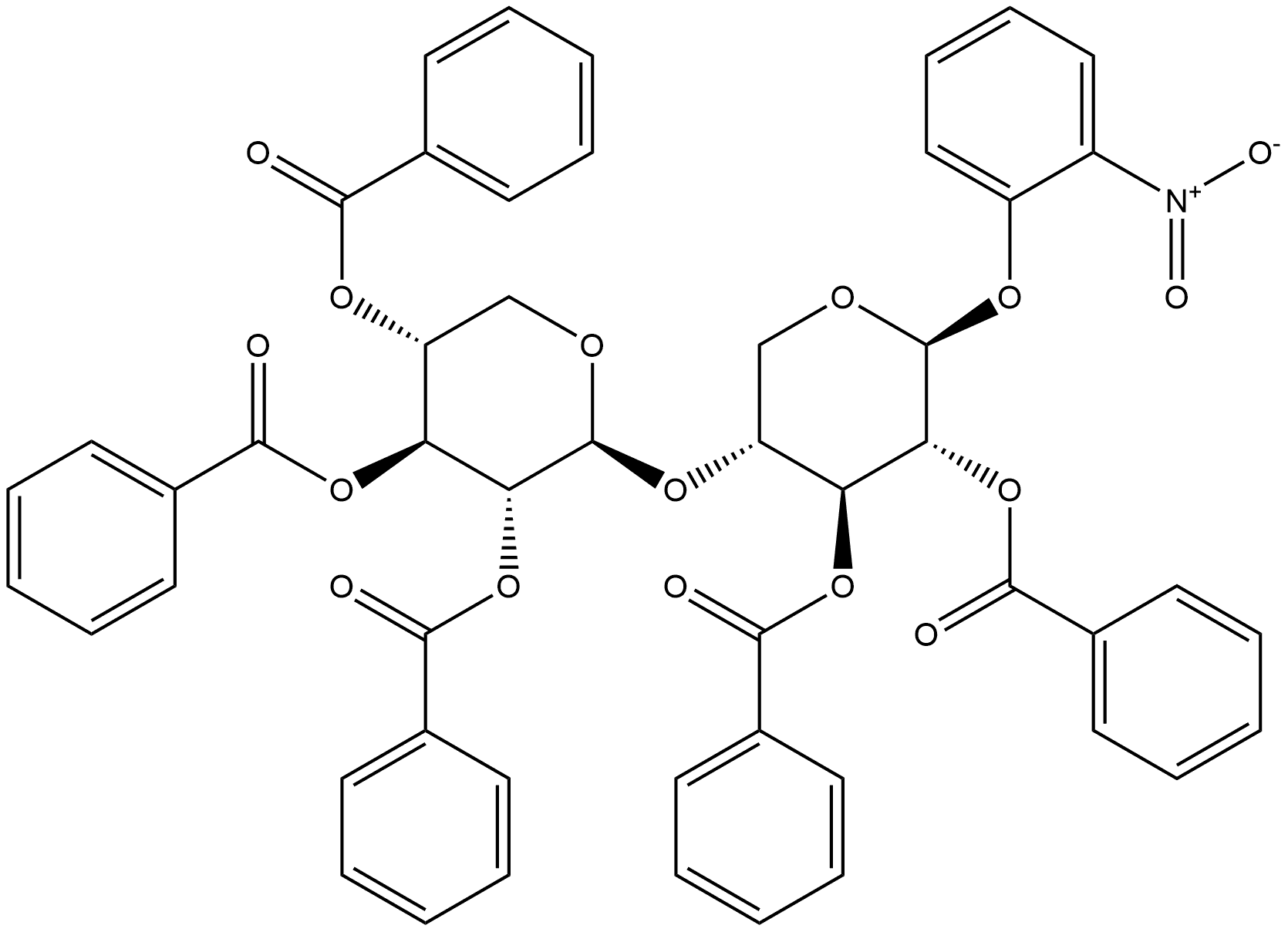 β-D-Xylopyranoside, 2-nitrophenyl 4-O-(2,3,4-tri-O-benzoyl-β-D-xylopyranosyl)-, 2,3-dibenzoate 结构式