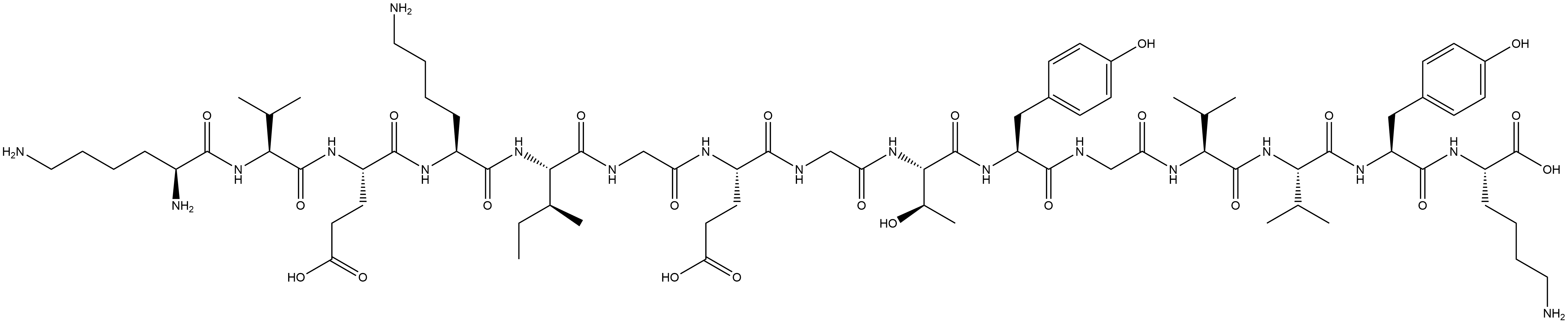 L-Lysine, L-lysyl-L-valyl-L-α-glutamyl-L-lysyl-L-isoleucylglycyl-L-α-glutamylglycyl-L-threonyl-L-tyrosylglycyl-L-valyl-L-valyl-L-tyrosyl- 结构式