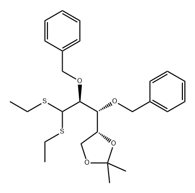 D-Arabinose, 4,5-O-(1-methylethylidene)-2,3-bis-O-(phenylmethyl)-, diethyl dithioacetal (9CI) 结构式