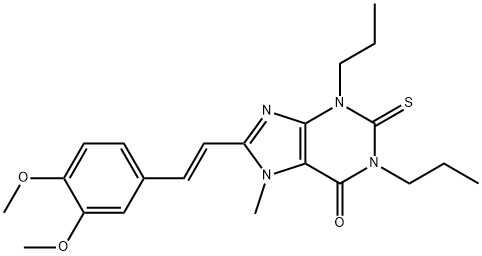 8-[(E)-2-(3,4-dimethoxyphenyl)ethenyl]-7-methyl-1,3-dipropyl-2-sulfany lidene-purin-6-one 结构式