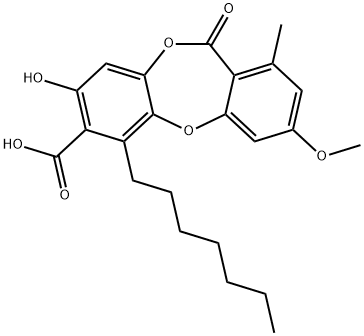 11H-Dibenzo[b,e][1,4]dioxepin-7-carboxylic acid, 6-heptyl-8-hydroxy-3-methoxy-1-methyl-11-oxo- 结构式
