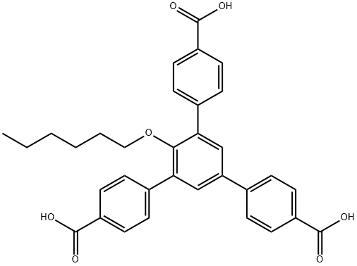 1,1':3',1''-Terphenyl]-4,4''-dicarboxylic acid, 5'-(4-carboxyphenyl)-2'-(hexyloxy)- 结构式