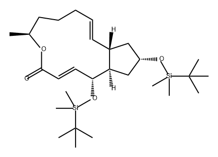 4H-Cyclopent[f]oxacyclotridecin-4-one, 1,13-bis[[(1,1-dimethylethyl)dimethylsilyl]oxy]-1,6,7,8,9,11a,12,13,14,14a-decahydro-6-methyl-, (1R,2E,6S,10E,11aS,13S,14aR)- 结构式
