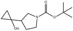 1-Pyrrolidinecarboxylic acid, 3-(1-hydroxycyclopropyl)-, 1,1-dimethylethyl ester 结构式