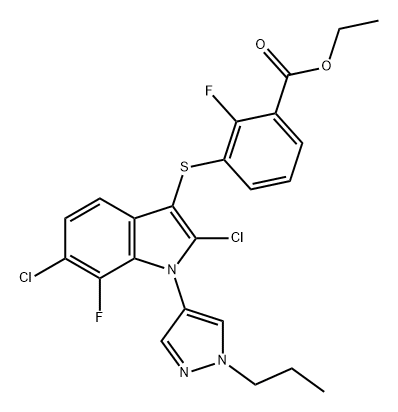 Benzoic acid, 3-[[2,6-dichloro-7-fluoro-1-(1-propyl-1H-pyrazol-4-yl)-1H-indol-3-yl]thio]-2-fluoro-, ethyl ester 结构式