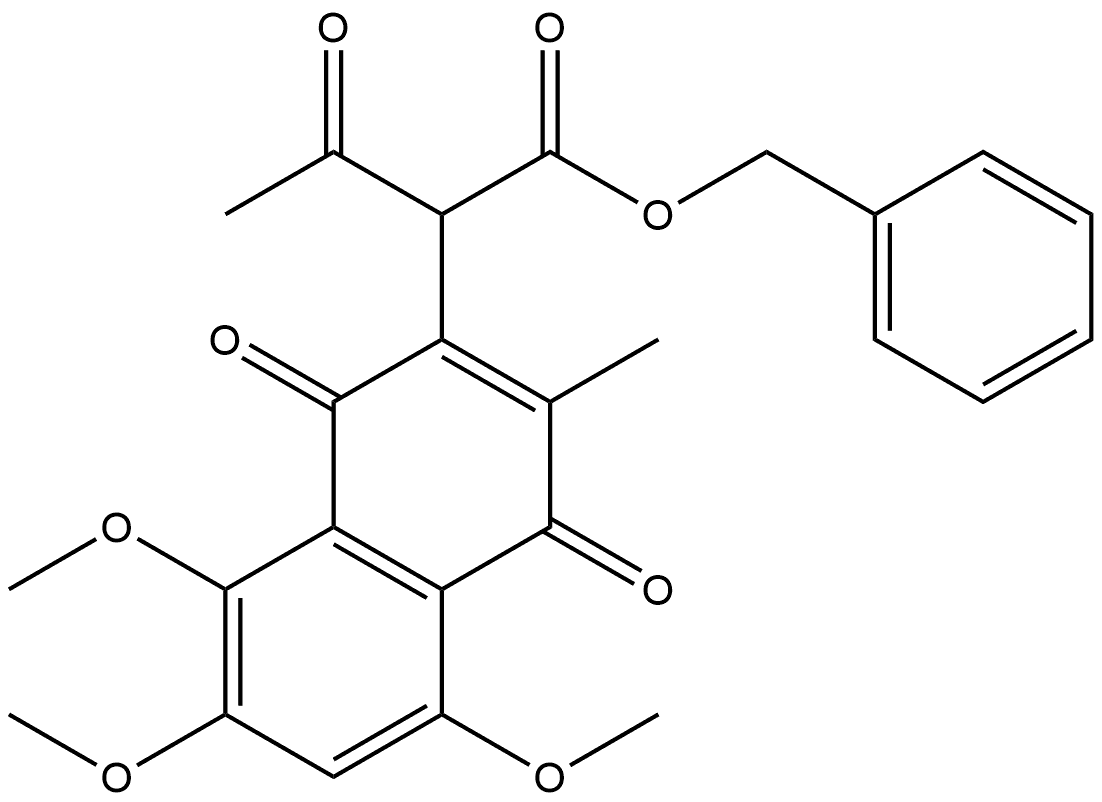 2-Naphthaleneacetic acid, α-acetyl-1,4-dihydro-5,7,8-trimethoxy-3-methyl-1,4-dioxo-, phenylmethyl ester 结构式