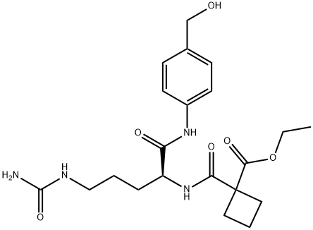 Cyclobutanecarboxylic acid, 1-[[[(1S)-4-[(aminocarbonyl)amino]-1-[[[4-(hydroxymethyl)phenyl]amino]carbonyl]butyl]amino]carbonyl]-, ethyl ester 结构式