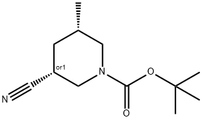 REL-(3R,5S)-3-氰基-5-甲基哌啶-1-羧酸叔丁酯 结构式