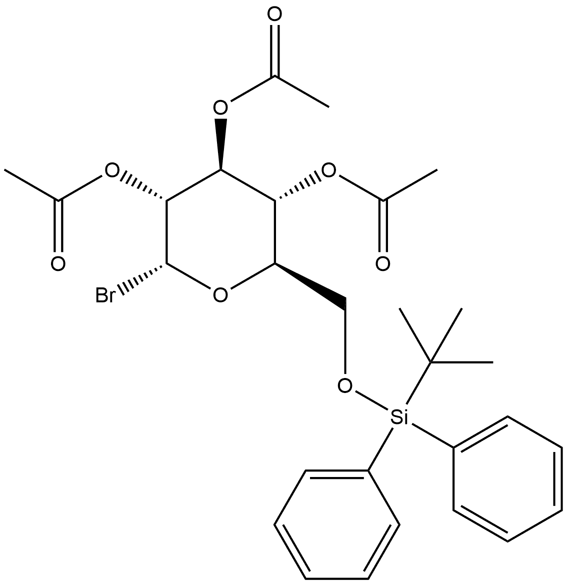 α-D-Glucopyranosyl bromide, 6-O-[(1,1-dimethylethyl)diphenylsilyl]-, 2,3,4-triacetate 结构式