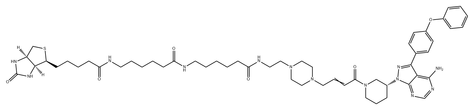 1H-Thieno[3,4-d]imidazole-4-pentanamide, N-[6-[[6-[[2-[4-[4-[(3R)-3-[4-amino-3-(4-phenoxyphenyl)-1H-pyrazolo[3,4-d]pyrimidin-1-yl]-1-piperidinyl]-4-oxo-2-buten-1-yl]-1-piperazinyl]ethyl]amino]-6-oxohexyl]amino]-6-oxohexyl]hexahydro-2-oxo-, (3aS,4S,6aR)- 结构式