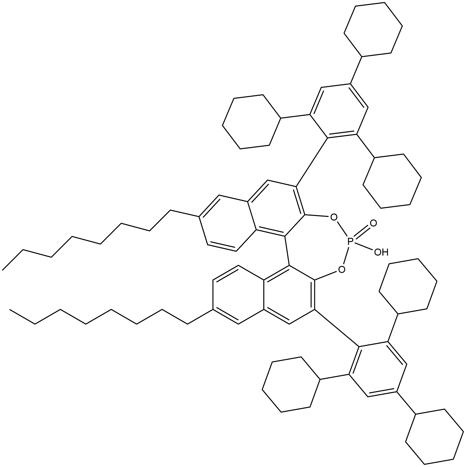 (S)-6,6'-二辛基-3,3'-双(2,4,6-三环己基苯基)-1,1'-联萘磷酸 结构式