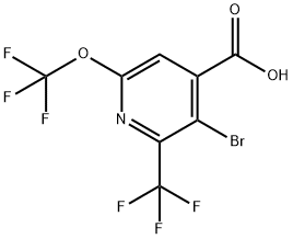3-Bromo-6-(trifluoromethoxy)-2-(trifluoromethyl)pyridine-4-carboxylic acid 结构式