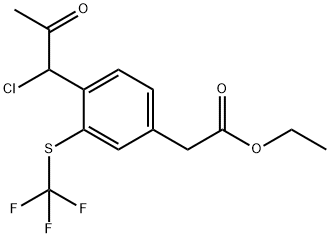 Ethyl 4-(1-chloro-2-oxopropyl)-3-(trifluoromethylthio)phenylacetate 结构式