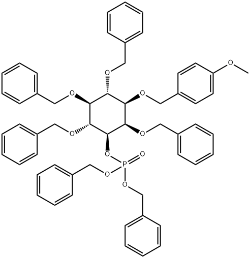 D-myo-Inositol, 1-O-(4-methoxyphenyl)methyl-2,4,5,6-tetrakis-O-(phenylmethyl)-, bis(phenylmethyl) phosphate 结构式