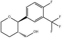 2-[4-fluoro-3-(trifluoromethyl)phenyl]oxan-3-yl]methanol, trans 结构式