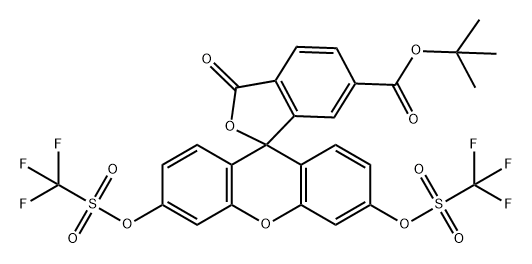 Spiro[isobenzofuran-1(3H),9'-[9H]xanthene]-6-carboxylic acid, 3-oxo-3',6'-bis[[(trifluoromethyl)sulfonyl]oxy]-, 1,1-dimethylethyl ester 结构式