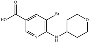 5-Bromo-6-((tetrahydro-2H-pyran-4-yl)amino)nicotinic acid 结构式