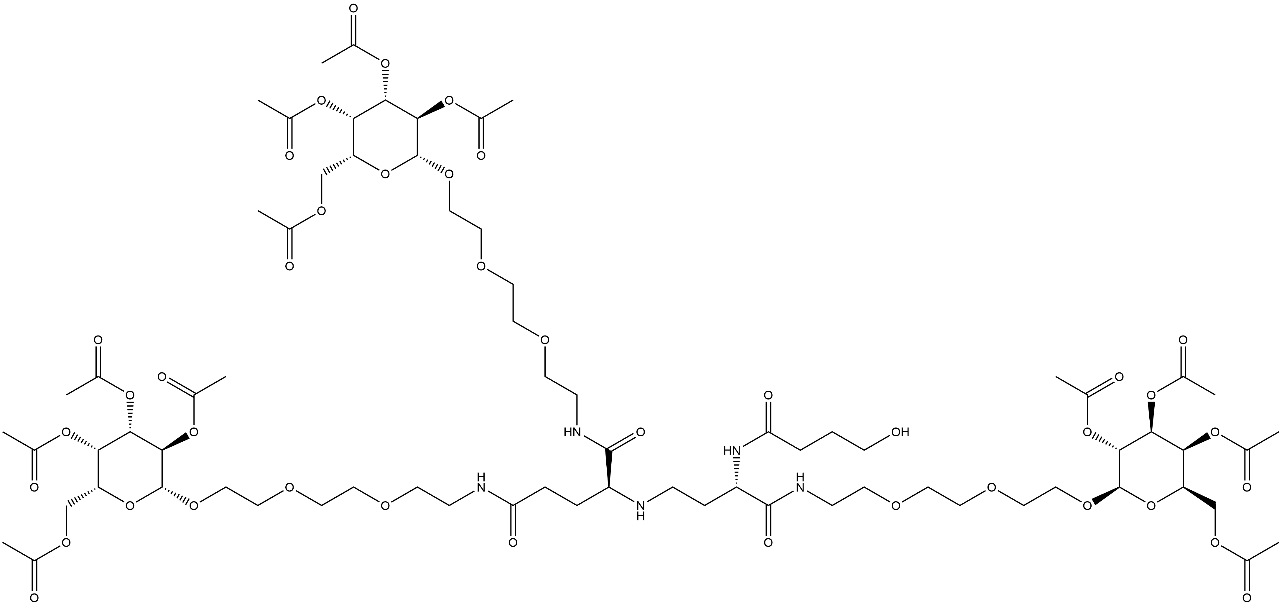 S-(R*,R*)]-2-[[3-[(4-hydroxy-1-oxobutyl)amino]-4-oxo-4-[[2-[2-[2-[(2,3,4,6-tetra-O-acetyl-β-D-galactopyranosyl)oxy]ethoxy]ethoxy]ethyl]amino]butyl]amino]-N,N'-bis[2-[2-[2-[(2,3,4,6-tetra-O-acetyl-β-D-galactopyranosyl)oxy]ethoxy]ethoxy]ethyl]-Pentanediamide 结构式