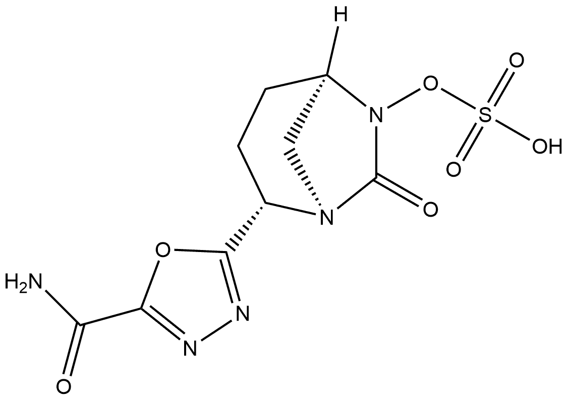 Sulfuric acid, mono[(1R,2S,5R)-2-[5-(aminocarbonyl)-1,3,4-oxadiazol-2-yl]-7-oxo-1,6-diazabicyclo[3.2.1]oct-6-yl] ester, rel- 结构式