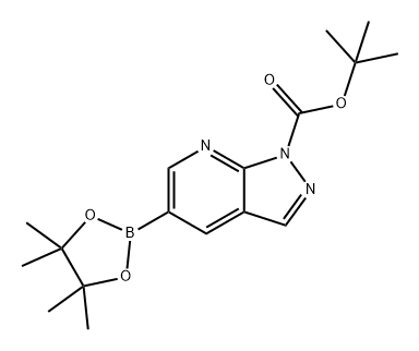 5-(4,4,5,5-四甲基-1,3,2-二氧硼杂环戊烷-2-基)-1H-吡唑并[3,4-B]吡啶-1-羧酸叔丁酯 结构式