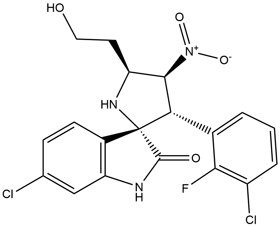 (3S,3'S,4'S,5'S)-6-chloro-3'-(3-chloro-2-fluorophenyl)-5'-(2-hydroxyethyl)-4'-nitrospiro[indoline-3,2'-pyrrolidin]-2-one 结构式