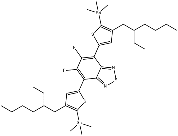2,1,3-Benzothiadiazole, 4,7-bis[4-(2-ethylhexyl)-5-(trimethylstannyl)-2-thienyl]-5,6-difluoro- 结构式