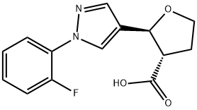 trans-2-[1-(2-fluorophenyl)-1H-pyrazol-4-yl]oxolane-3-carboxylic acid 结构式