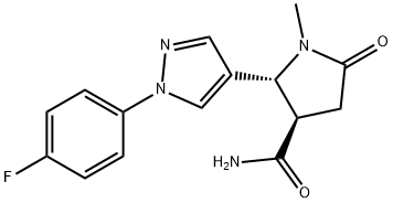 3-Pyrrolidinecarboxamide, 2-[1-(4-fluorophenyl)-1H-pyrazol-4-yl]-1-methyl-5-oxo-, (2R,3R)- 结构式