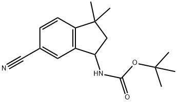 Carbamic acid, N-(6-cyano-2,3-dihydro-3,3-dimethyl-1H-inden-1-yl)-, 1,1-dimethylethyl ester 结构式