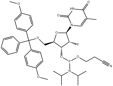 DMTR-2'-F-DT-3'-CE-PHOSPHORAMIDITE 结构式