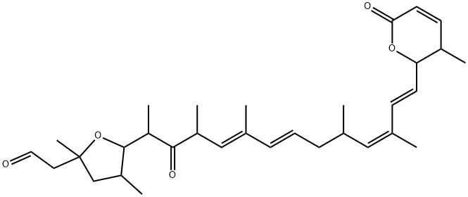 2-Furanacetaldehyde, 5-[(4E,6E,10Z,12E)-13-(3,6-dihydro-3-methyl-6-oxo-2H-pyran-2-yl)-1,3,5,9,11-pentamethyl-2-oxo-4,6,10,12-tridecatetraenyl]tetrahydro-2,4-dimethyl- (9CI) 结构式